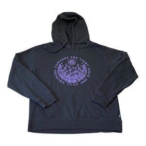 Vans Hoodie Medium Black Purple Graphic Flowers Mushrooms Pullover Unisex